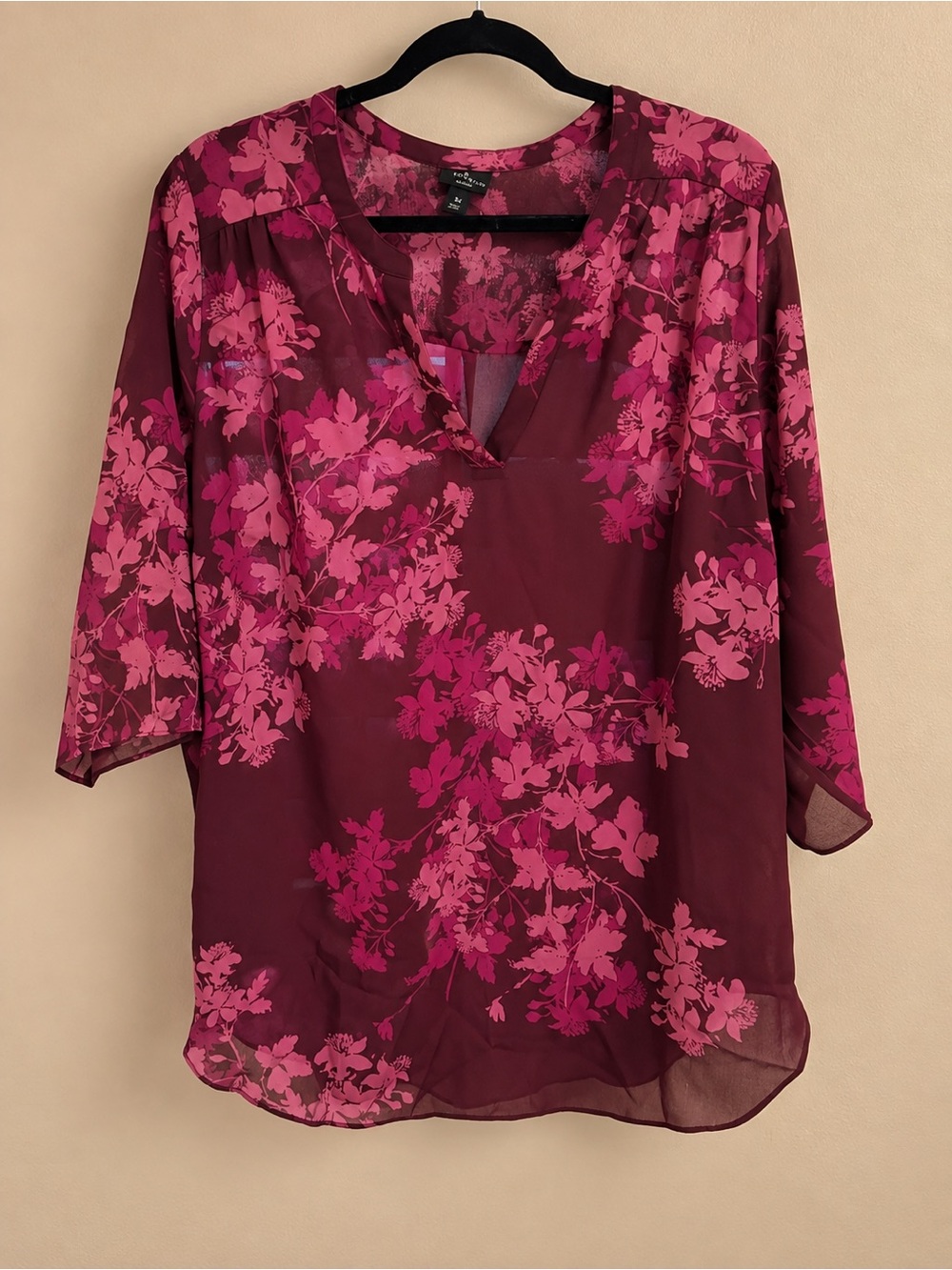 Worthington Berry Floral V-Neck Tunic